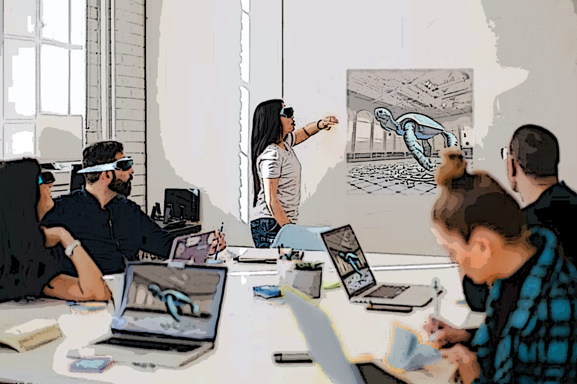 5 tech employees developing an augmented reality experience