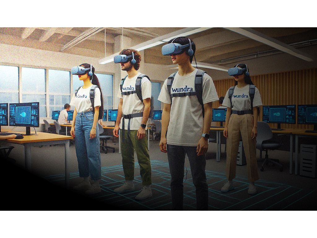 A video still of secondary students learning using Virtual Reality headsets