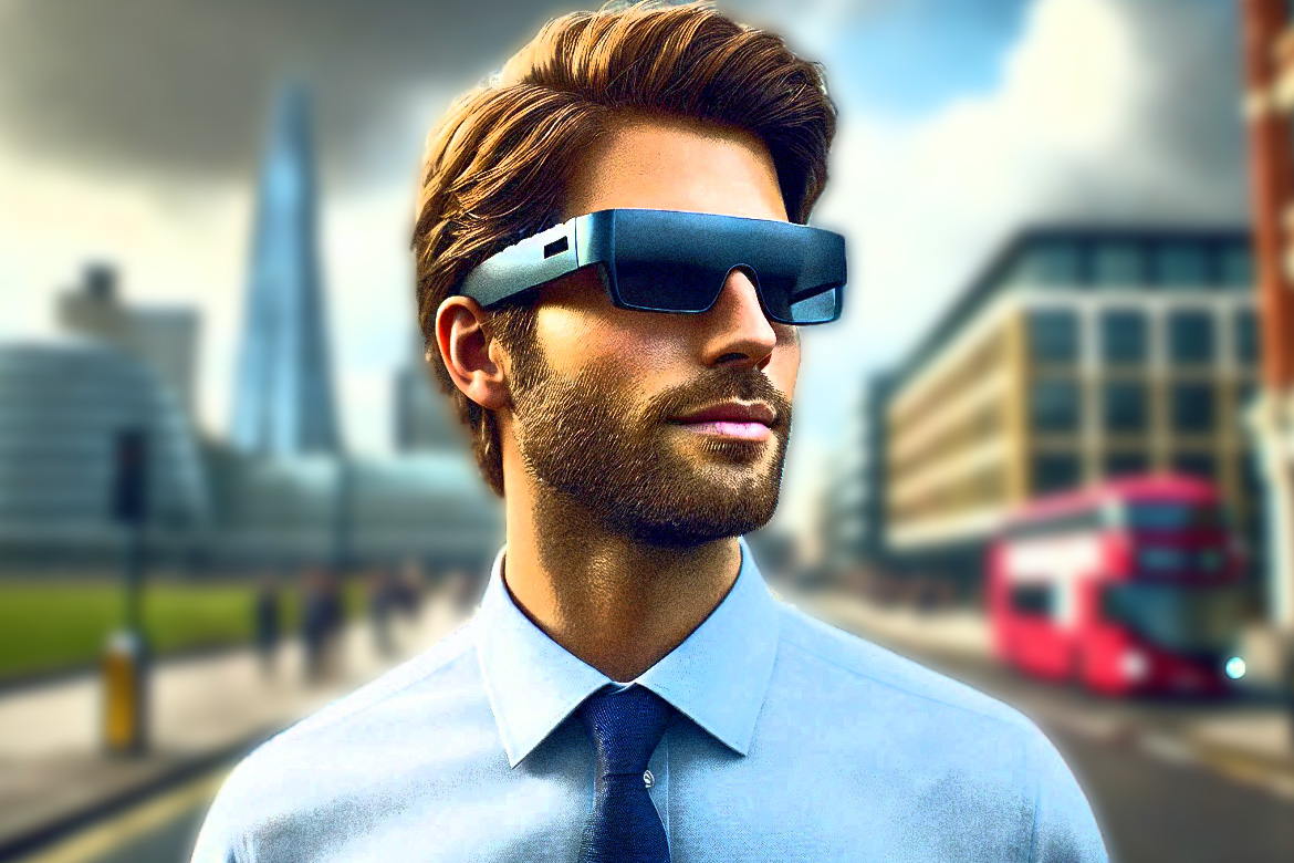 picture of a professor wearing AR augmented reality glasses